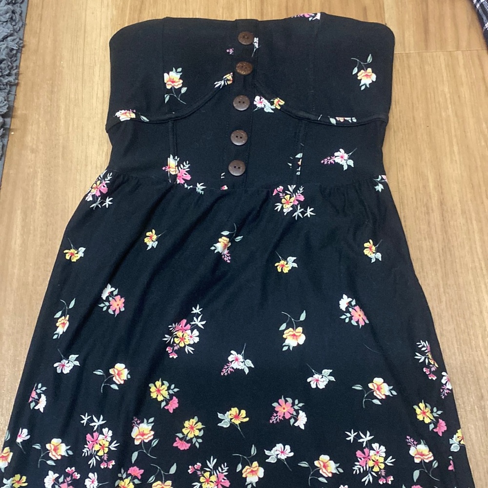 Black floral dress. Very comfortable and flattering